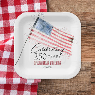 Plato De Papel Bandera Americana 250 Años Libertad Fiesta 4 de Ju