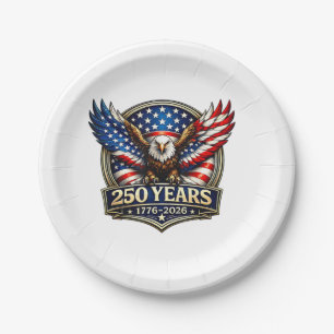 Plato De Papel Bandera Americana 4 de Julio Águila Vintage 250 Añ
