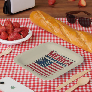 Plato De Papel Bandera Americana 4 de Julio Merica
