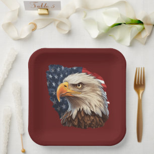 Plato De Papel Bandera americana águila calva