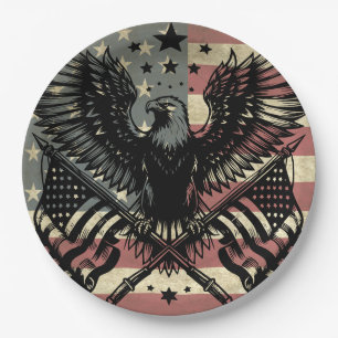 Plato De Papel Bandera Americana Águila Calva Patriótica 