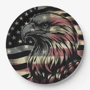 Plato De Papel Bandera Americana Águila Calva Patriótica 