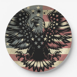 Plato De Papel Bandera Americana Águila Calva Patriótica 