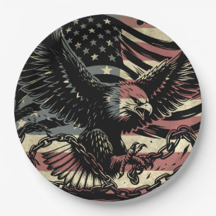 Plato De Papel Bandera Americana Águila Calva Patriótica 
