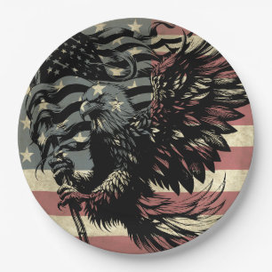 Plato De Papel Bandera Americana Águila Calva Patriótica 