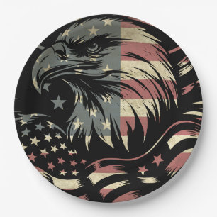 Plato De Papel Bandera Americana Águila Calva Patriótica 