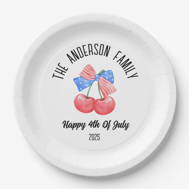 Plato De Papel Bandera americana corta doblar nombre personalizad (Anverso)