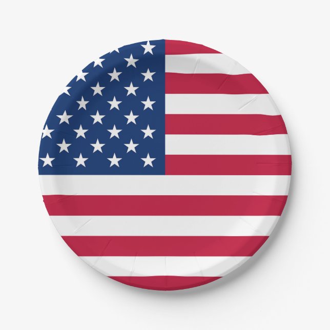 Plato De Papel Bandera americana de Estados Unidos Patriótico Azu (Anverso)