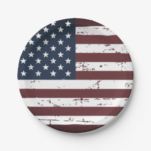 Plato De Papel Bandera Americana Ejército Patriótico Rojo Azul 