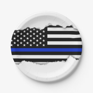 Plato De Papel Bandera americana fina de Blue Line