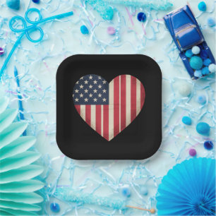 Plato De Papel Bandera Americana Patriótica de EEUU Estrella Fran