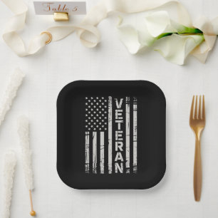 Plato De Papel Bandera Americana Patriótica Veterana del Ejército