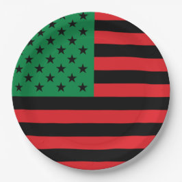 Plato De Papel Bandera Americana Roja Negra y Verde Afroamericana