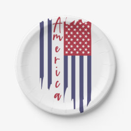 Plato De Papel Bandera Americana Vertical Artística