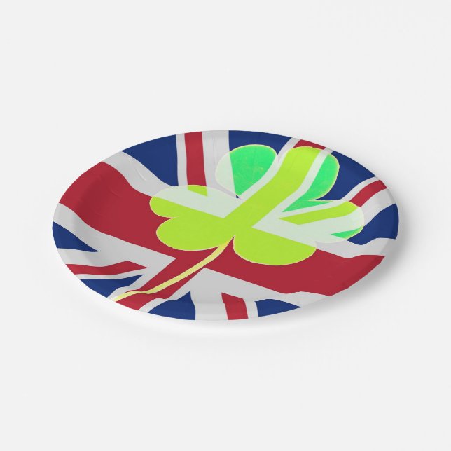 Plato De Papel Bandera británica irlandesa Shamrock Clover St. Pa (Angular)