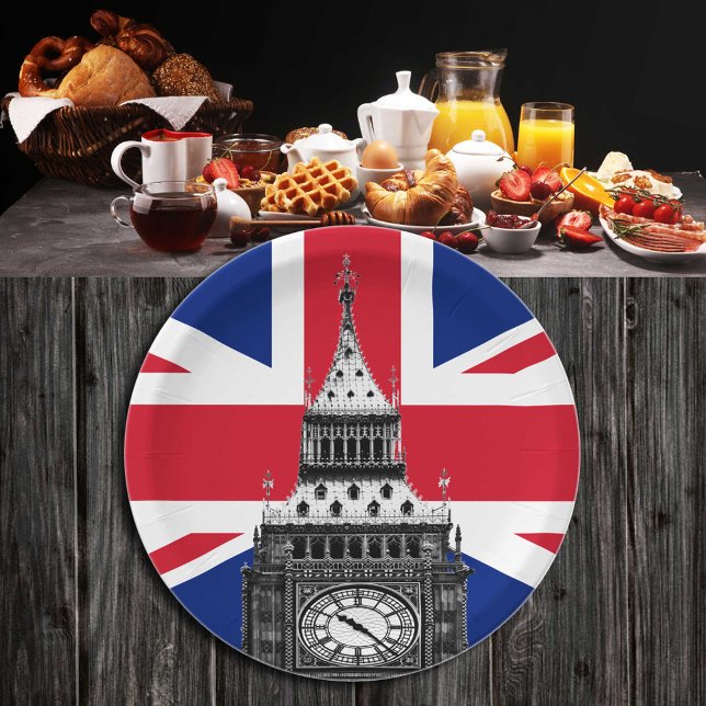 Plato De Papel Bandera británica y Big Ben - Hinchas de Londres,  (Subido por el creador)