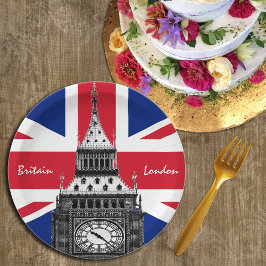 Plato De Papel Bandera británica y Big Ben - Hinchas de Londres, 