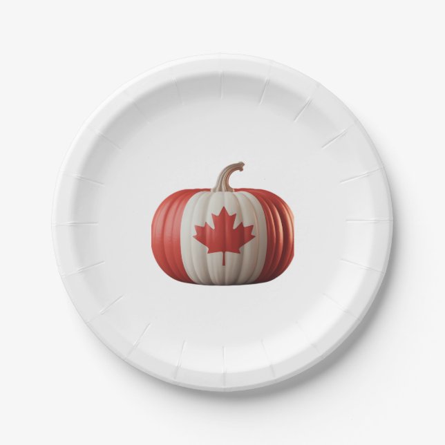 Plato De Papel Bandera Canadiense Calabaza Maple Leaf Acción de G (Anverso)