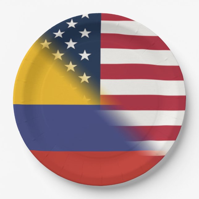 Plato De Papel Bandera colombiana norteamericana | Half Colombia  (Anverso)