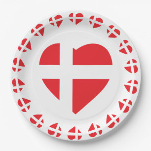 PLATO DE PAPEL BANDERA DANNEBROG DE LA FORMA DEL CORAZÓN DE