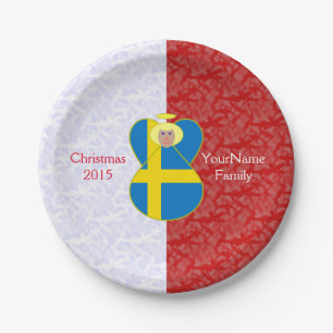 Plato De Papel Bandera de Ángel Sueca en Rojo y Blanco Personaliz