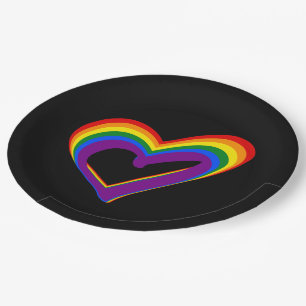 Plato De Papel Bandera de arcoíris del Orgullo Gay LGBT Corazón F