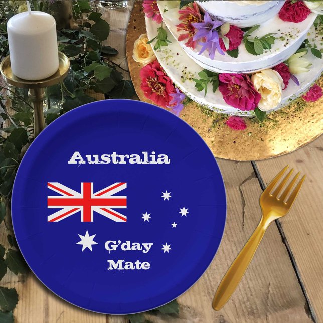 Plato De Papel Bandera de Australia y Puerta del G'day, fiesta, d (Subido por el creador)