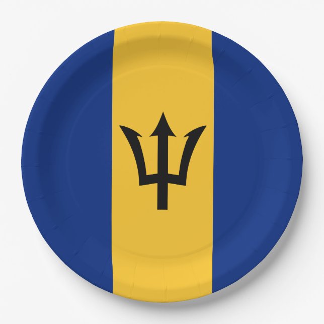 Plato De Papel Bandera de Barbados (Barbados) (Bajan) (Anverso)