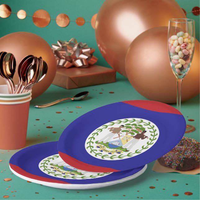 Plato De Papel Bandera de Belice (Multi)