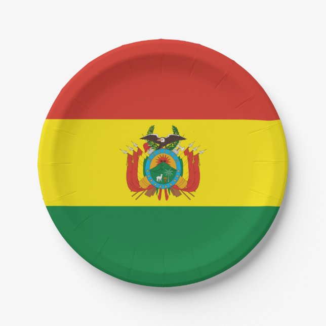 Plato De Papel Bandera de Bolivia Patriótica (Anverso)