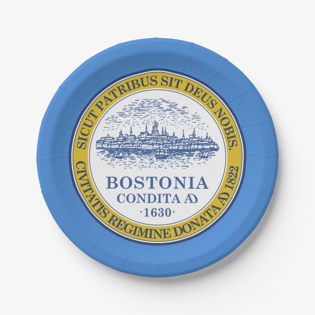 Plato De Papel Bandera de Boston, placa de papel de Massachusetts (Anverso)