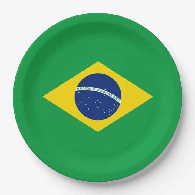 Plato De Papel Bandera de Brasil (Anverso)