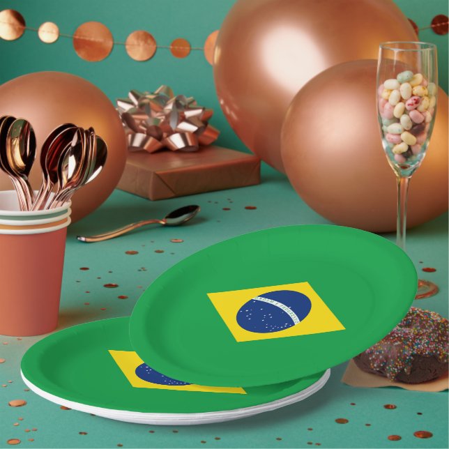 Plato De Papel Bandera de Brasil (Multi)