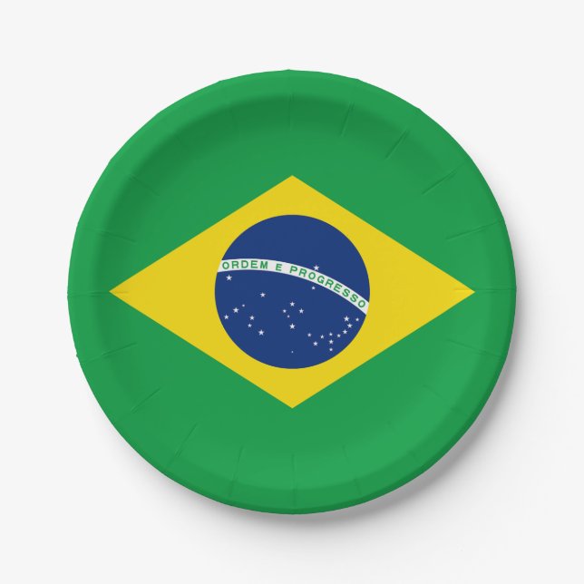 Plato De Papel Bandera de Brasil Patriótica (Anverso)