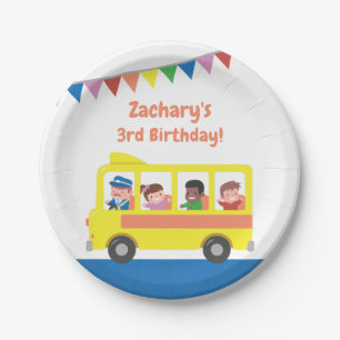 Plato De Papel Bandera de Bunting Amarilla Autobús Escolar Cumple
