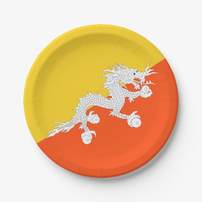 Plato De Papel Bandera de Bután (Bután) (dragón trueno) (Anverso)