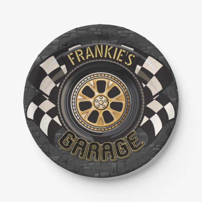 Plato De Papel Bandera de Carreras personalizado Calor Masculino  (Anverso)