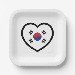 Plato De Papel Bandera de Corea del Sur Corazón
