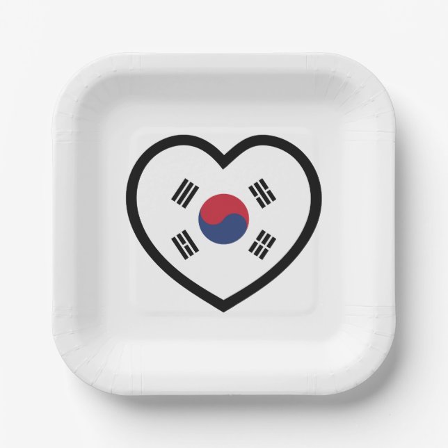 Plato De Papel Bandera de Corea del Sur Corazón (Anverso)