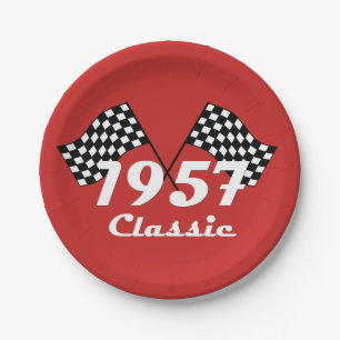 Plato De Papel Bandera de cuadros negros y blancos Retro 1957