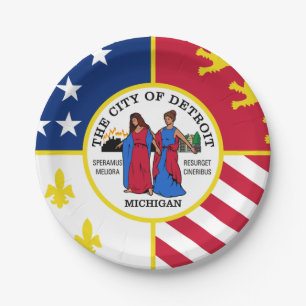 Plato De Papel Bandera de Detroit, placas de papel de Michigan