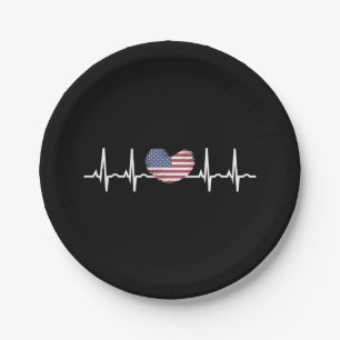 Plato De Papel Bandera de EE. UU. Latido del corazón ECG Electroc