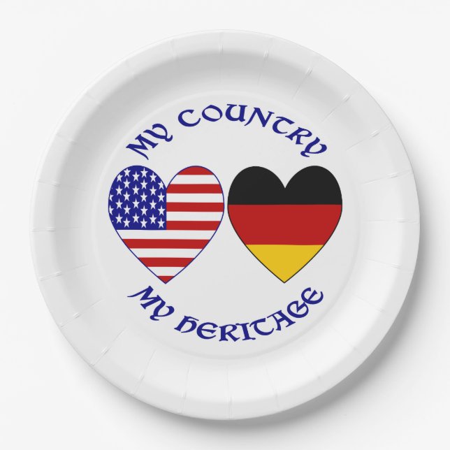 Plato De Papel Bandera de Estados Unidos Alemana se enorgullece d (Anverso)