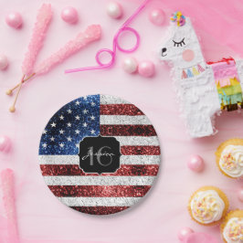 Plato De Papel Bandera de Estados Unidos azul rojo chispas purpur