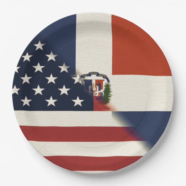 Plato De Papel Bandera de Estados Unidos de República Dominicana  (Anverso)