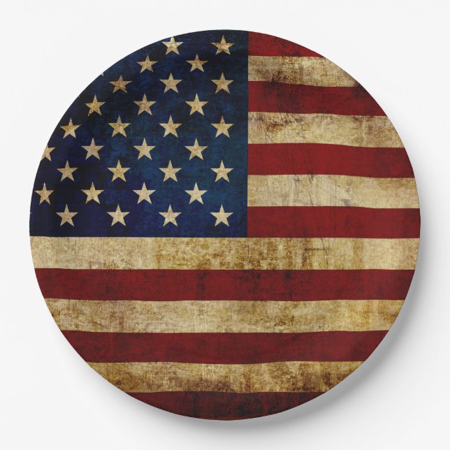 Plato De Papel Bandera de Estados Unidos / Grunge (Anverso)