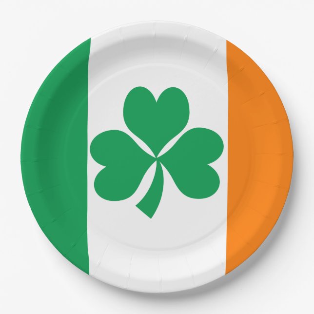 Plato De Papel Bandera de Irlanda Shamrock (Anverso)