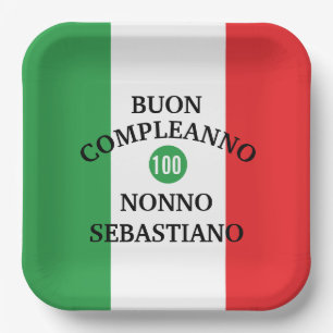 Plato De Papel Bandera de Italia Buon Compleanno o Aniversario 