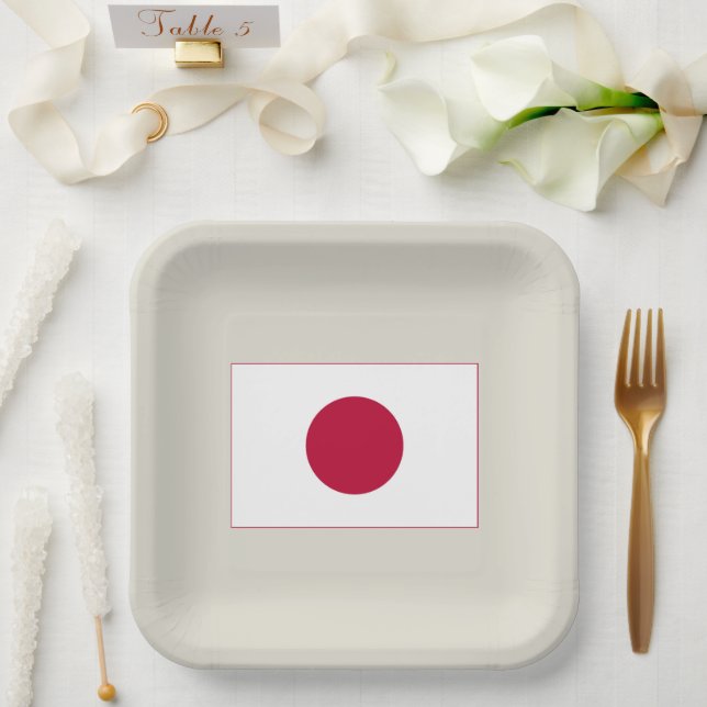 Plato De Papel Bandera de Japón: Hinomaru, Nisshōki, Sol Naciente (Boda)
