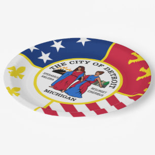 Plato De Papel Bandera de la ciudad de Detroit